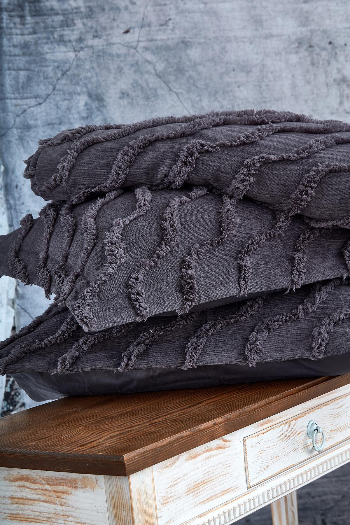 Terra Pelüş Keten Dokulu Çift Kişilik Yatak Örtüsü - Nazik Home - Yuvama Değer!