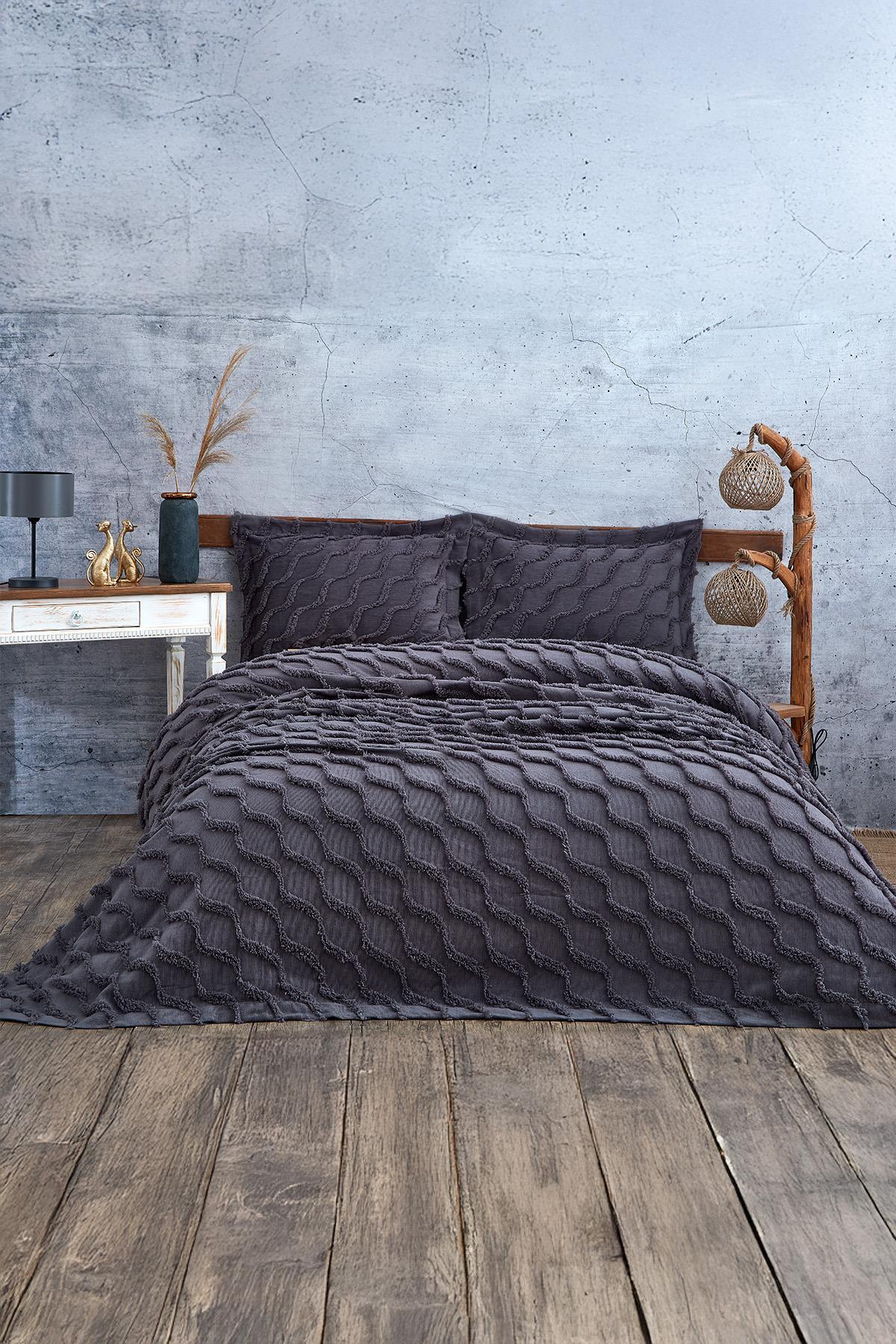 Terra Pelüş Keten Dokulu Tek Kişilik Yatak Örtüsü - Nazik Home - Yuvama Değer!