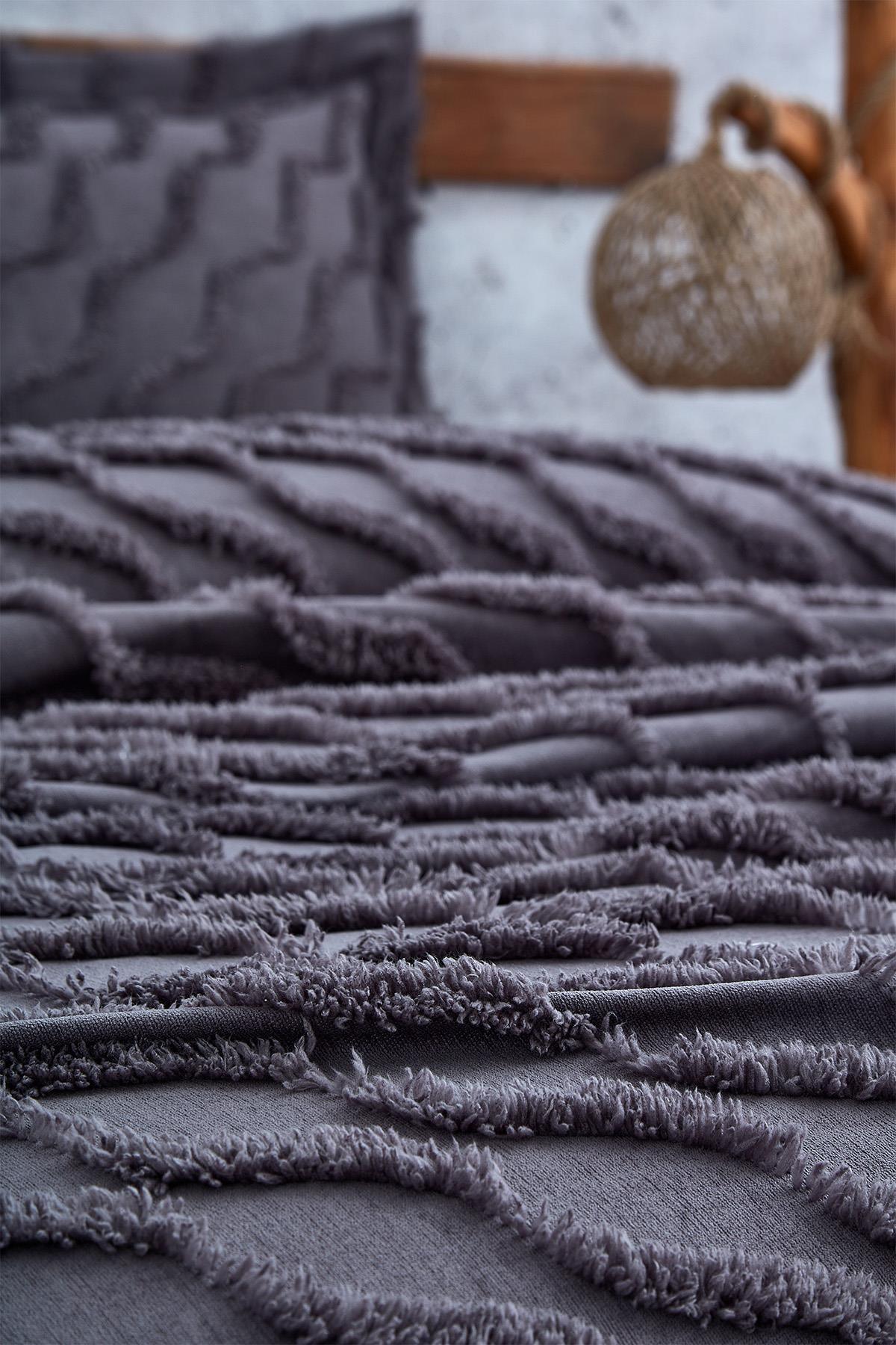 Terra Pelüş Keten Dokulu Tek Kişilik Yatak Örtüsü - Nazik Home - Yuvama Değer!