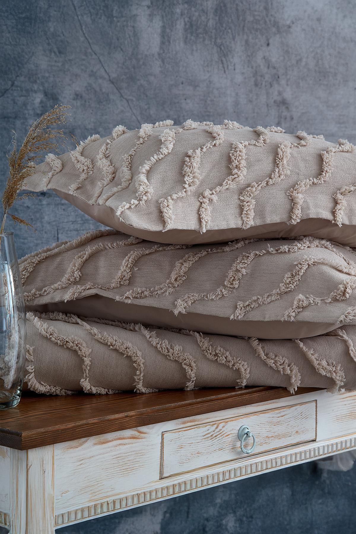 Terra Pelüş Keten Dokulu Tek Kişilik Yatak Örtüsü - Nazik Home - Yuvama Değer!