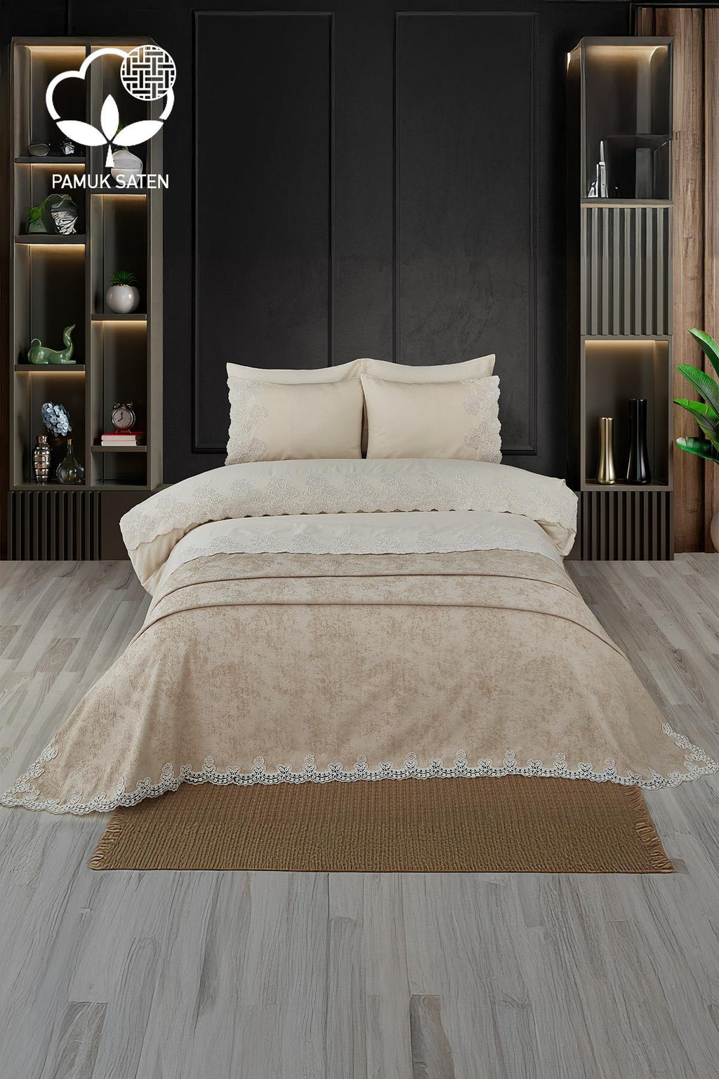 Tienda İşlemeli Çift Kişilik 7 Parça Nevresim + Pike Set - Nazik Home - Yuvama Değer!