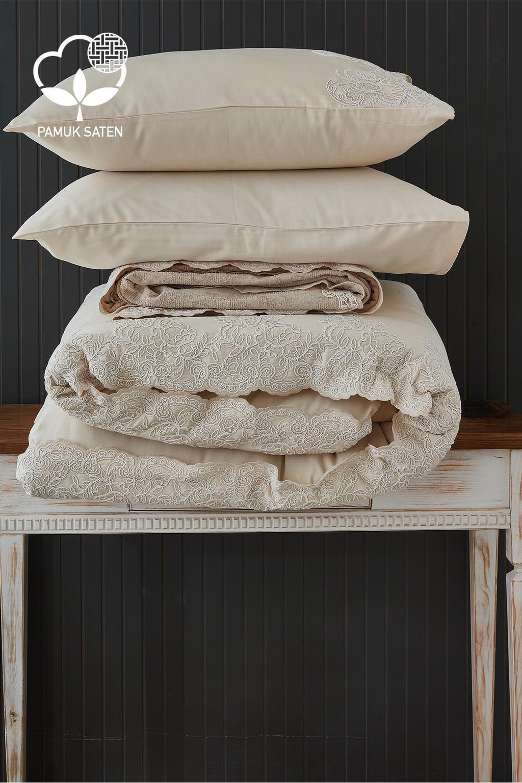 Tienda İşlemeli Çift Kişilik 7 Parça Nevresim + Pike Set - Nazik Home - Yuvama Değer!