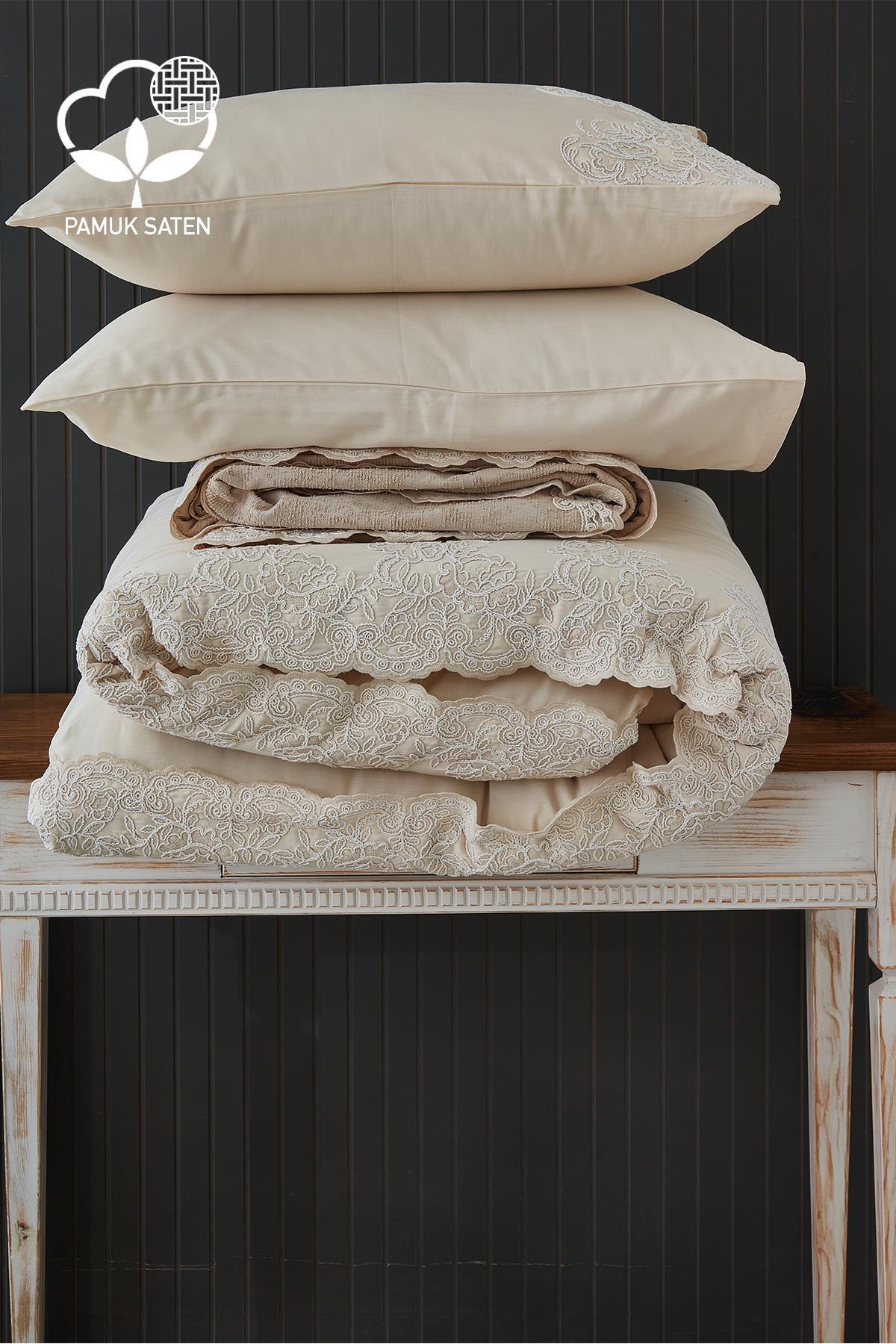 Tienda İşlemeli Çift Kişilik 7 Parça Nevresim + Pike Set - Nazik Home - Yuvama Değer!