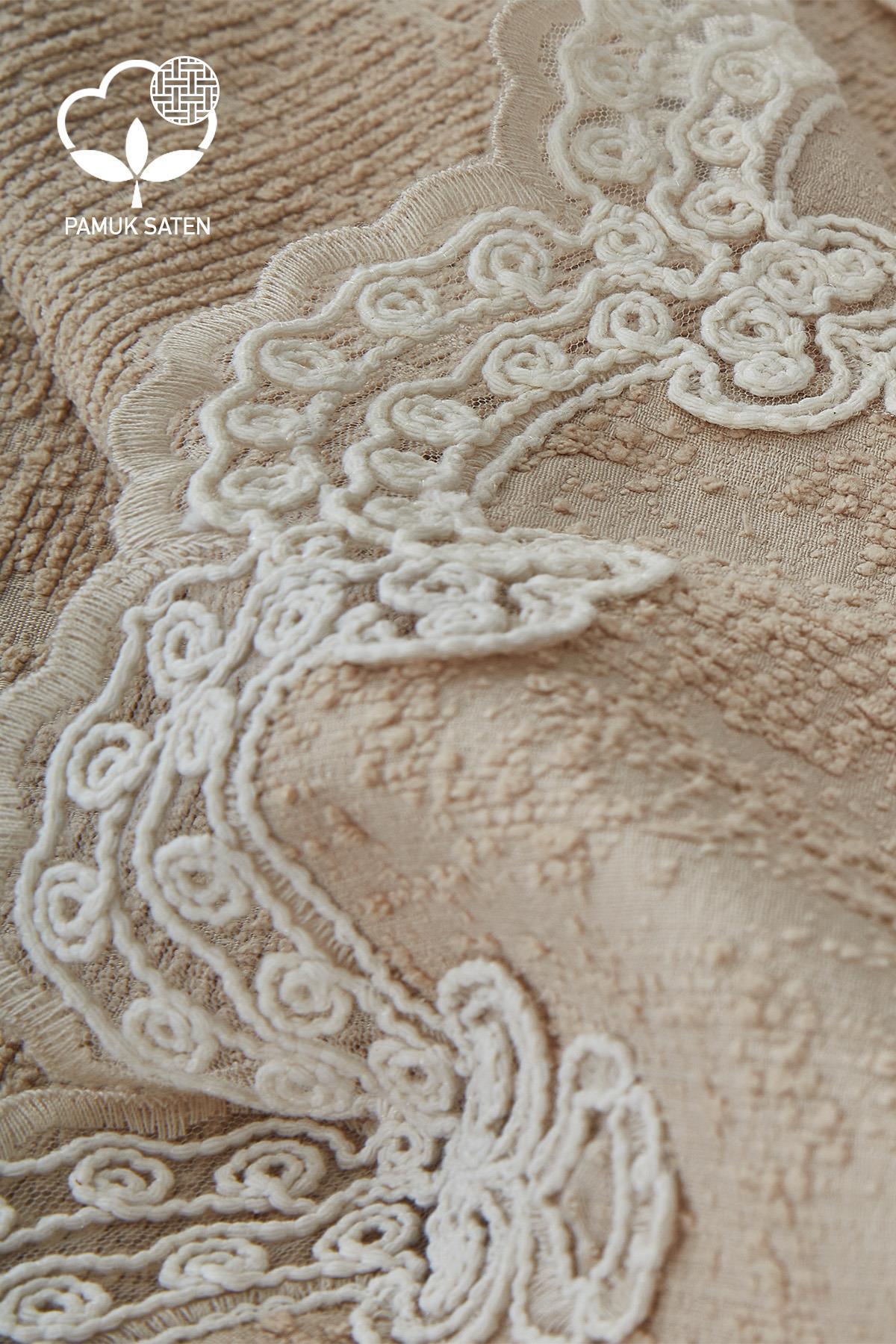 Tienda İşlemeli Çift Kişilik 7 Parça Nevresim + Pike Set - Nazik Home - Yuvama Değer!