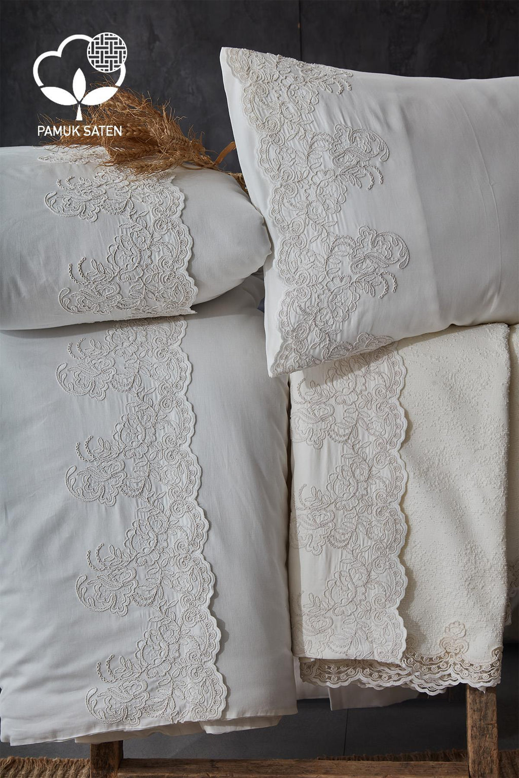 Tienda İşlemeli Çift Kişilik 7 Parça Nevresim + Pike Set - Nazik Home - Yuvama Değer!