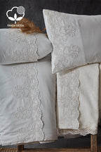 Tienda İşlemeli Çift Kişilik 7 Parça Nevresim + Pike Set - Nazik Home - Yuvama Değer!