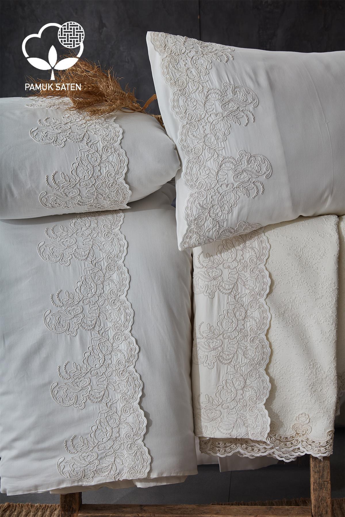 Tienda İşlemeli Çift Kişilik 7 Parça Nevresim + Pike Set - Nazik Home - Yuvama Değer!