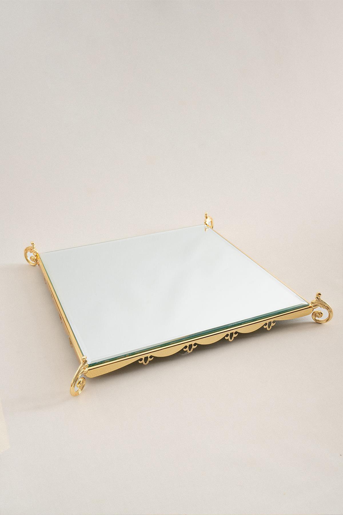 Tilda Altın Detaylı Kare Orta Sunum Standı (47 x 47 cm) - Nazik Home - Yuvama Değer!