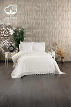 Tual İşlemeli Süper King Size 7 Parça Nevresim + Pike Set - Nazik Home - Yuvama Değer!