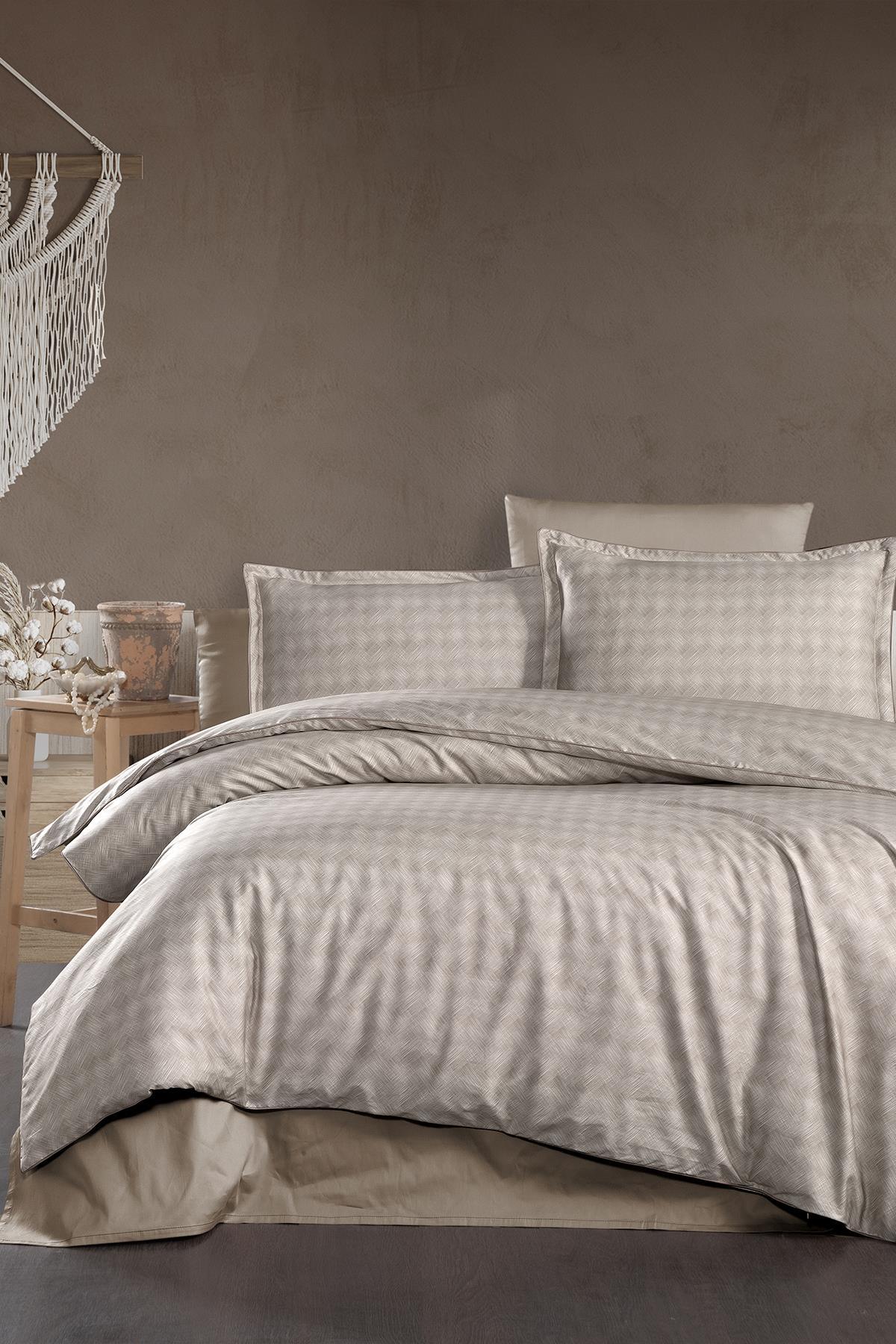 Tulip 300 TC Karo Desenli Süper King Size 6 Parça Nevresim Takımı - Nazik Home - Yuvama Değer!