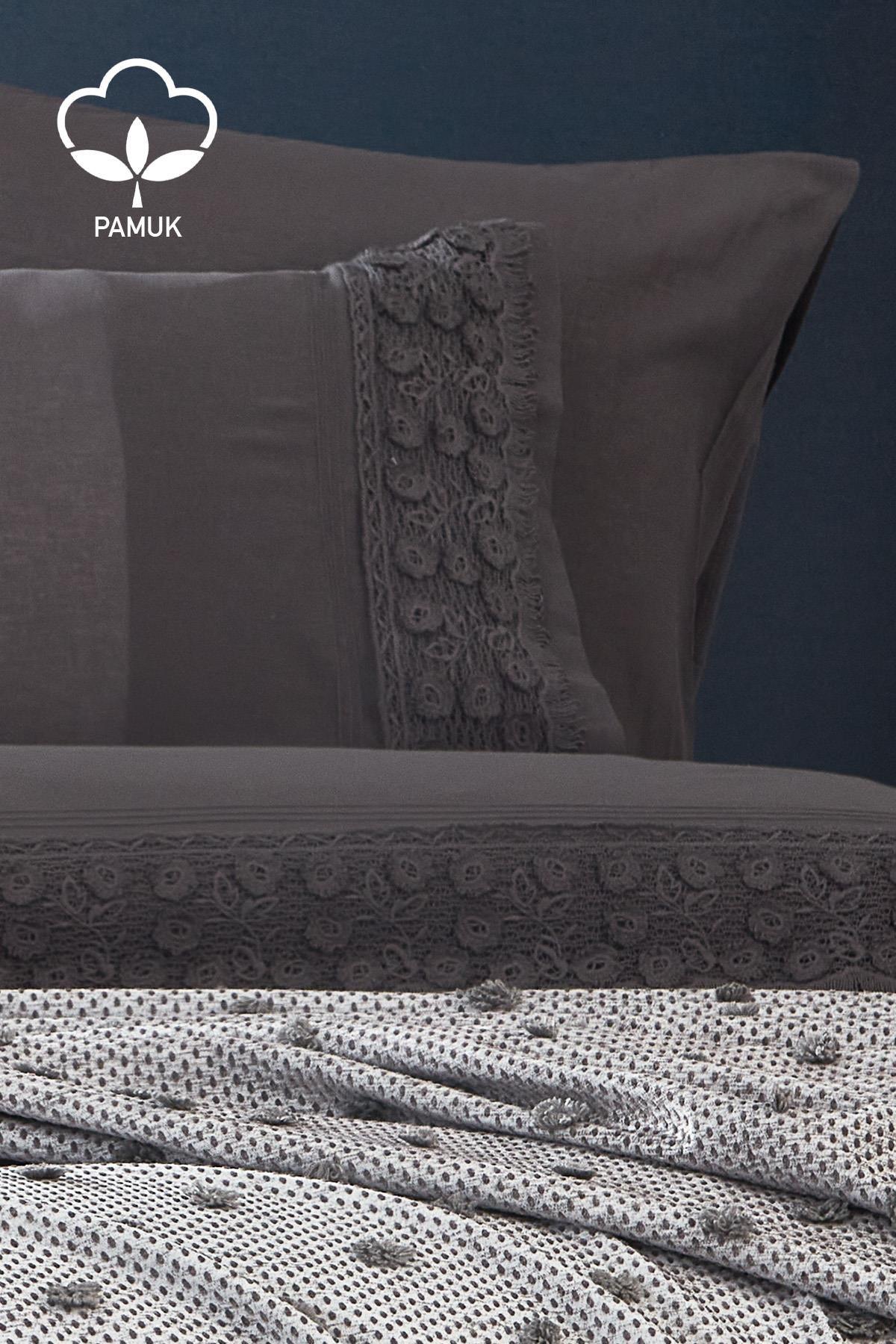 Venüs Dantelli Çift Kişilik 7 Parça Nevresim + Pike Set - Nazik Home - Yuvama Değer!