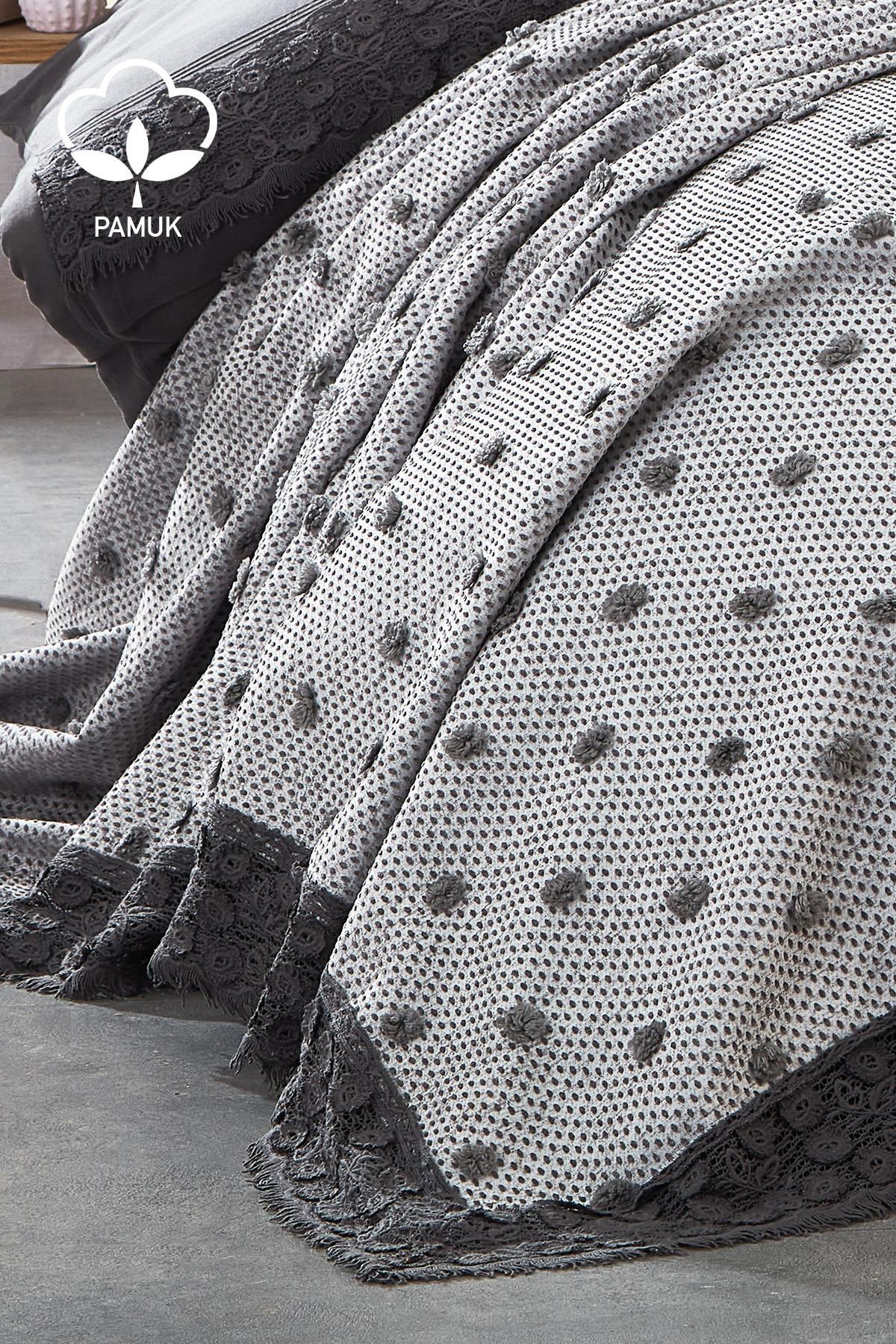 Venüs Dantelli Çift Kişilik 7 Parça Nevresim + Pike Set - Nazik Home - Yuvama Değer!