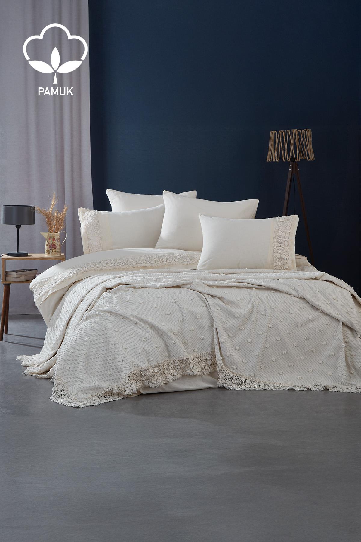 Venüs Dantelli Çift Kişilik 7 Parça Nevresim + Pike Set