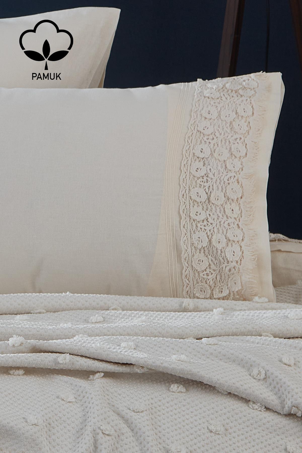 Venüs Dantelli Çift Kişilik 7 Parça Nevresim + Pike Set - Nazik Home - Yuvama Değer!