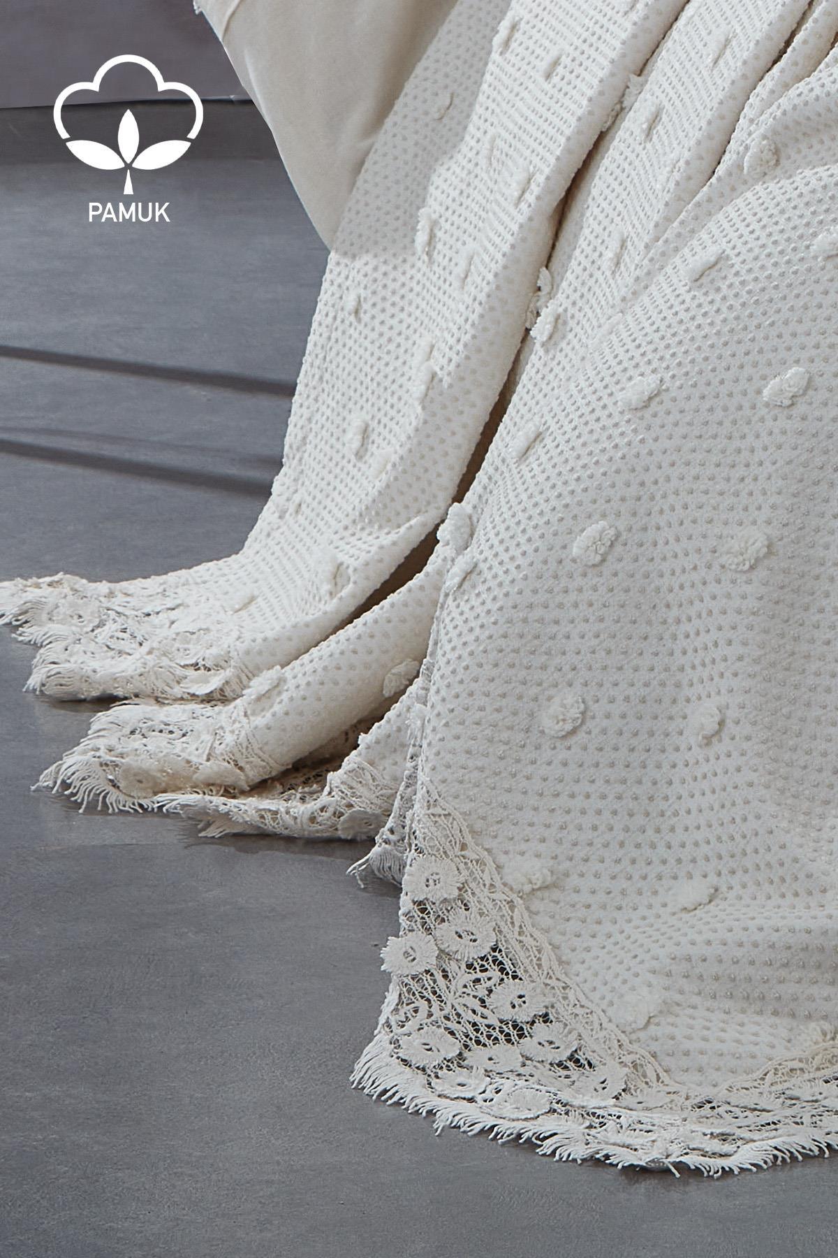 Venüs Dantelli Çift Kişilik 7 Parça Nevresim + Pike Set - Nazik Home - Yuvama Değer!