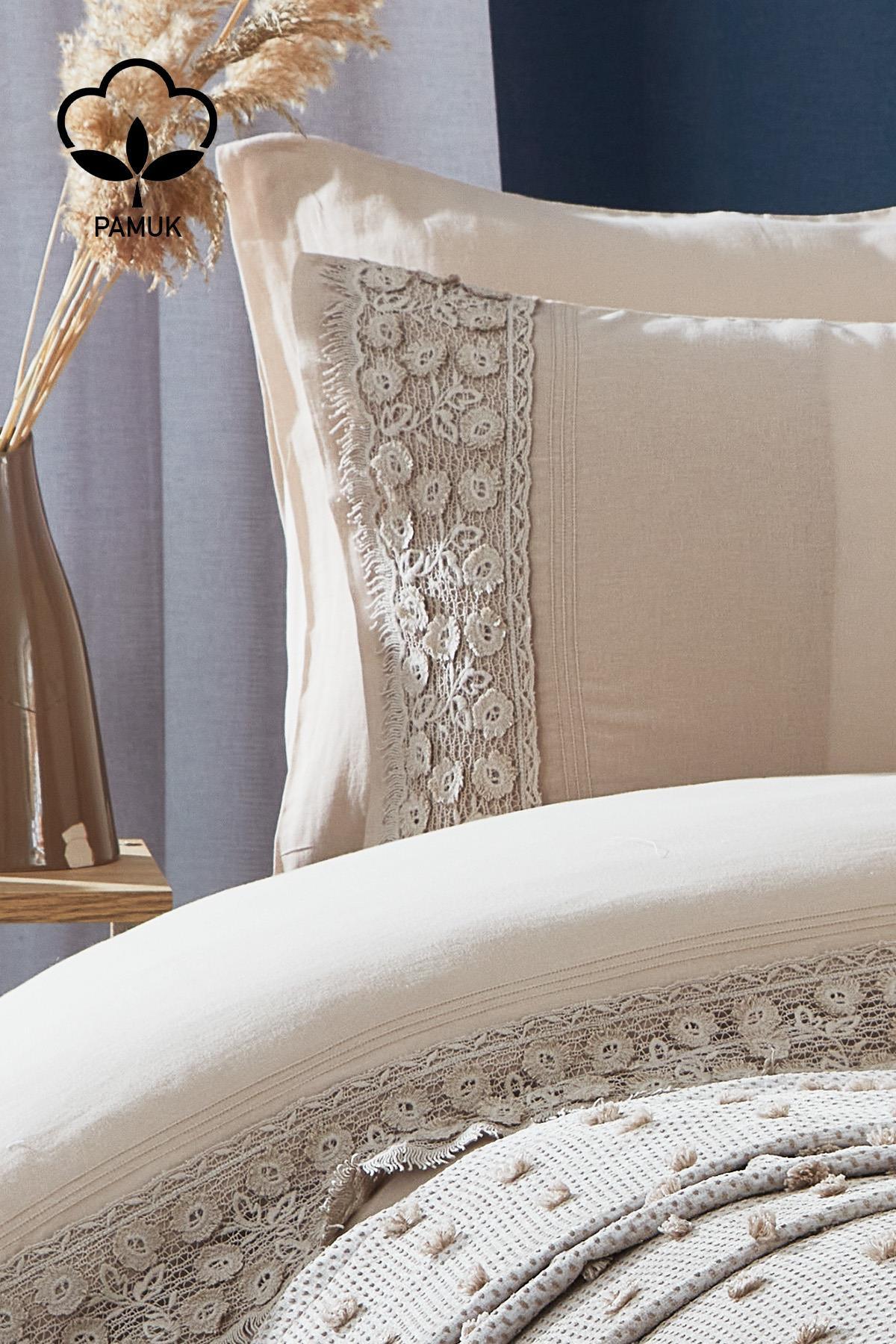 Venüs Dantelli Çift Kişilik 7 Parça Nevresim + Pike Set - Nazik Home - Yuvama Değer!