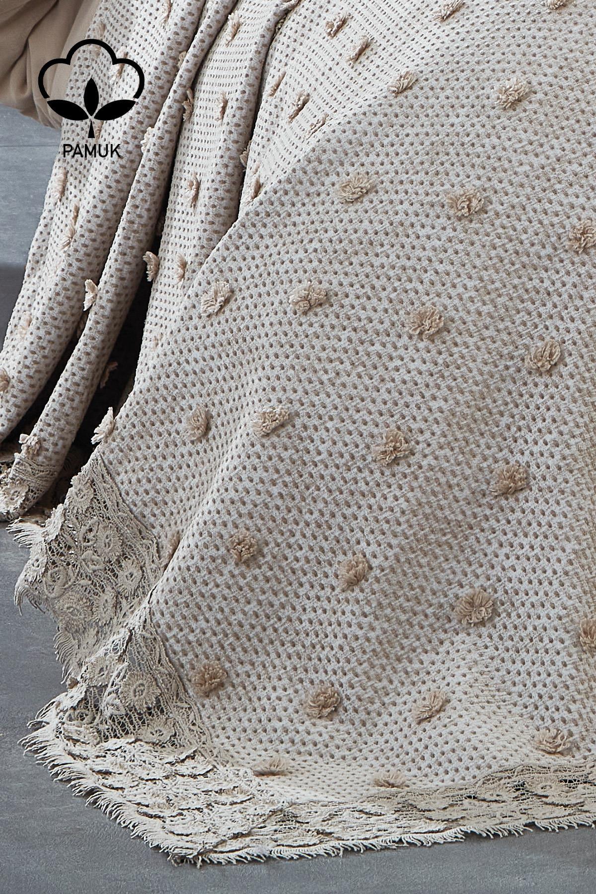 Venüs Dantelli Çift Kişilik 7 Parça Nevresim + Pike Set - Nazik Home - Yuvama Değer!