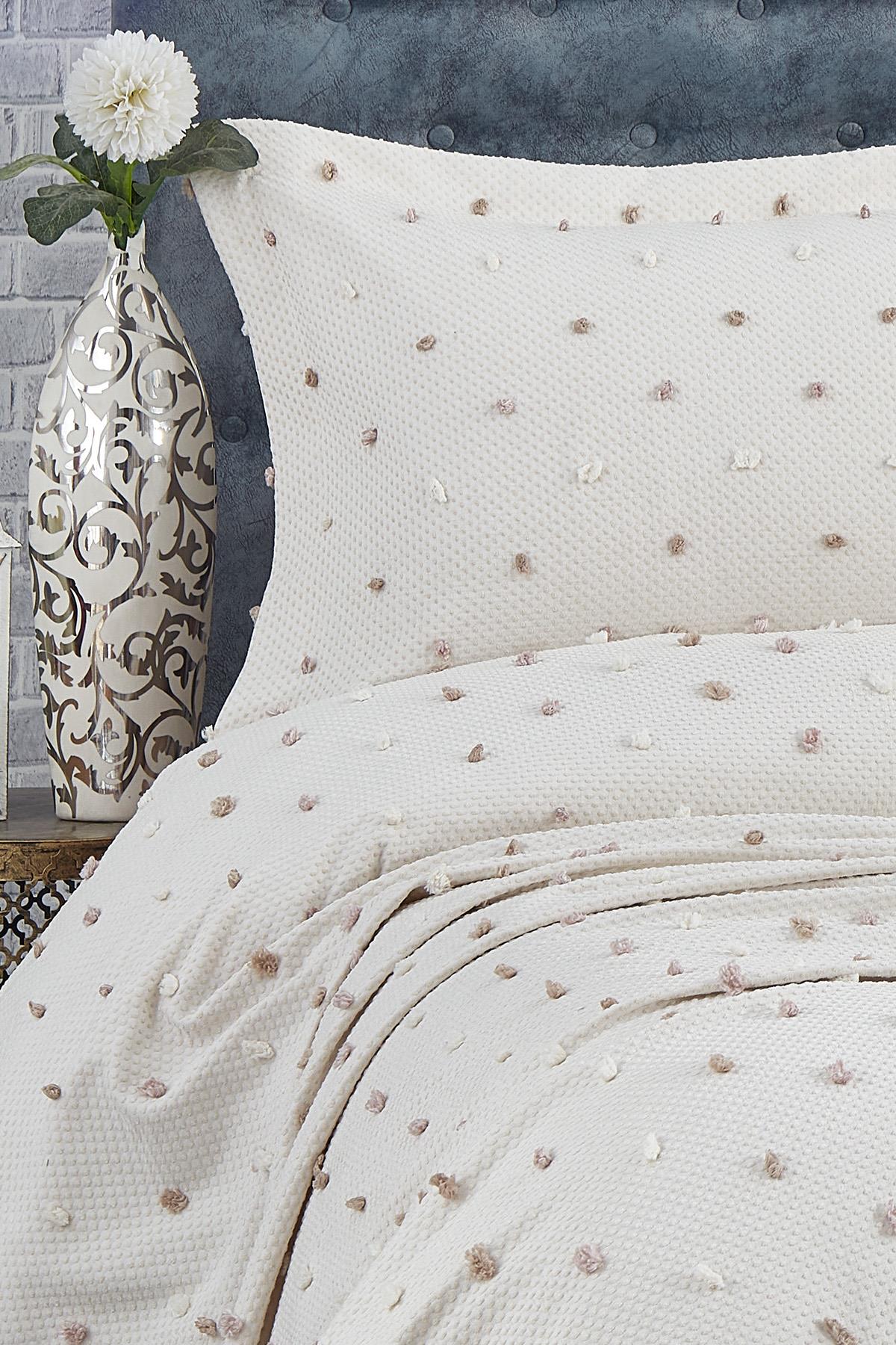 Venüs Ponponlu Pamuklu Çift Kişilik Yatak Örtüsü