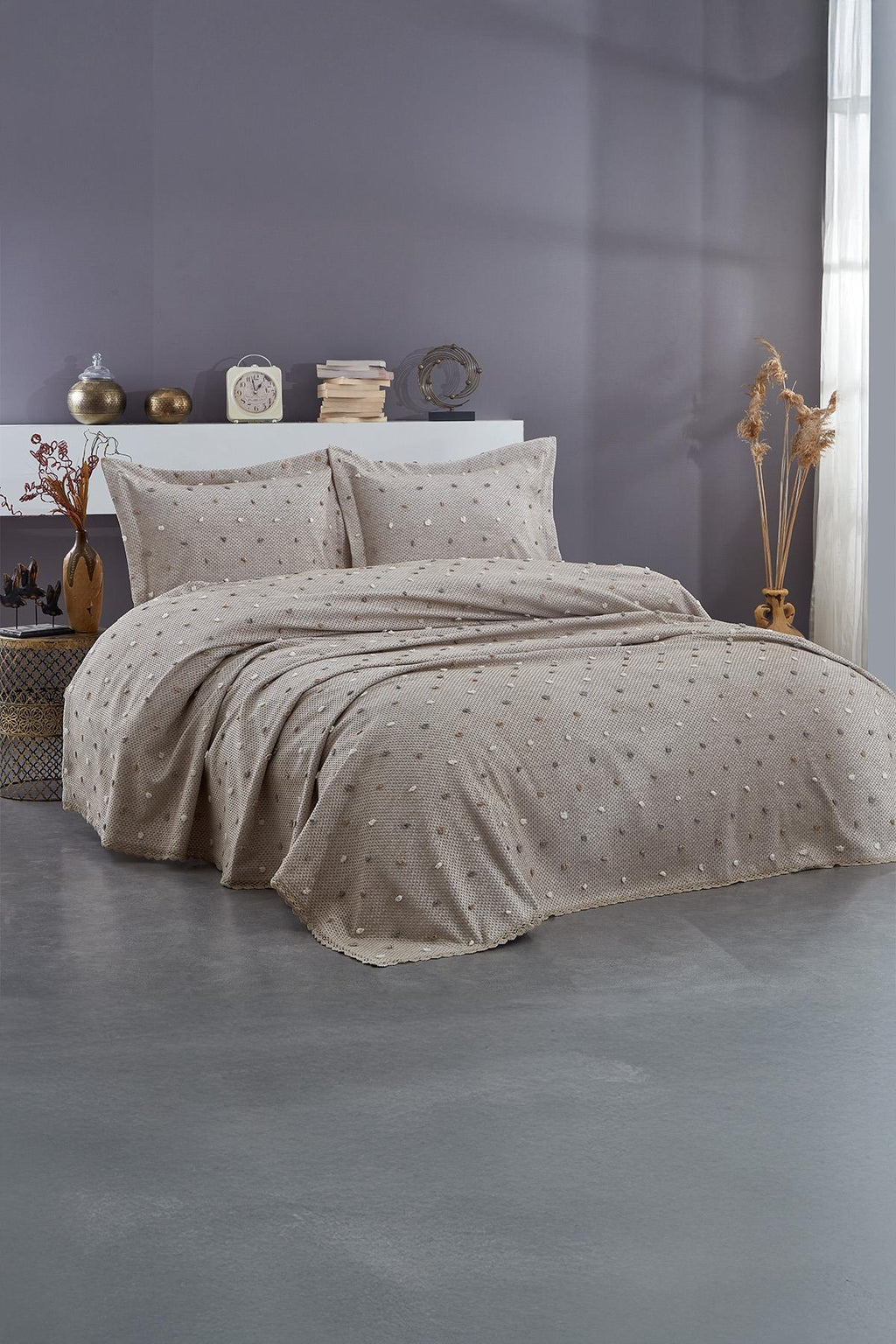 Venüs Ponponlu Pamuklu Çift Kişilik Yatak Örtüsü