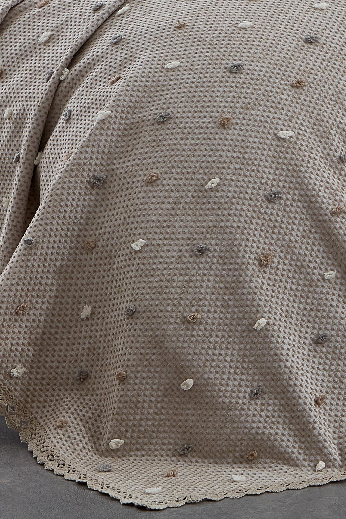 Venüs Ponponlu Pamuklu Çift Kişilik Yatak Örtüsü