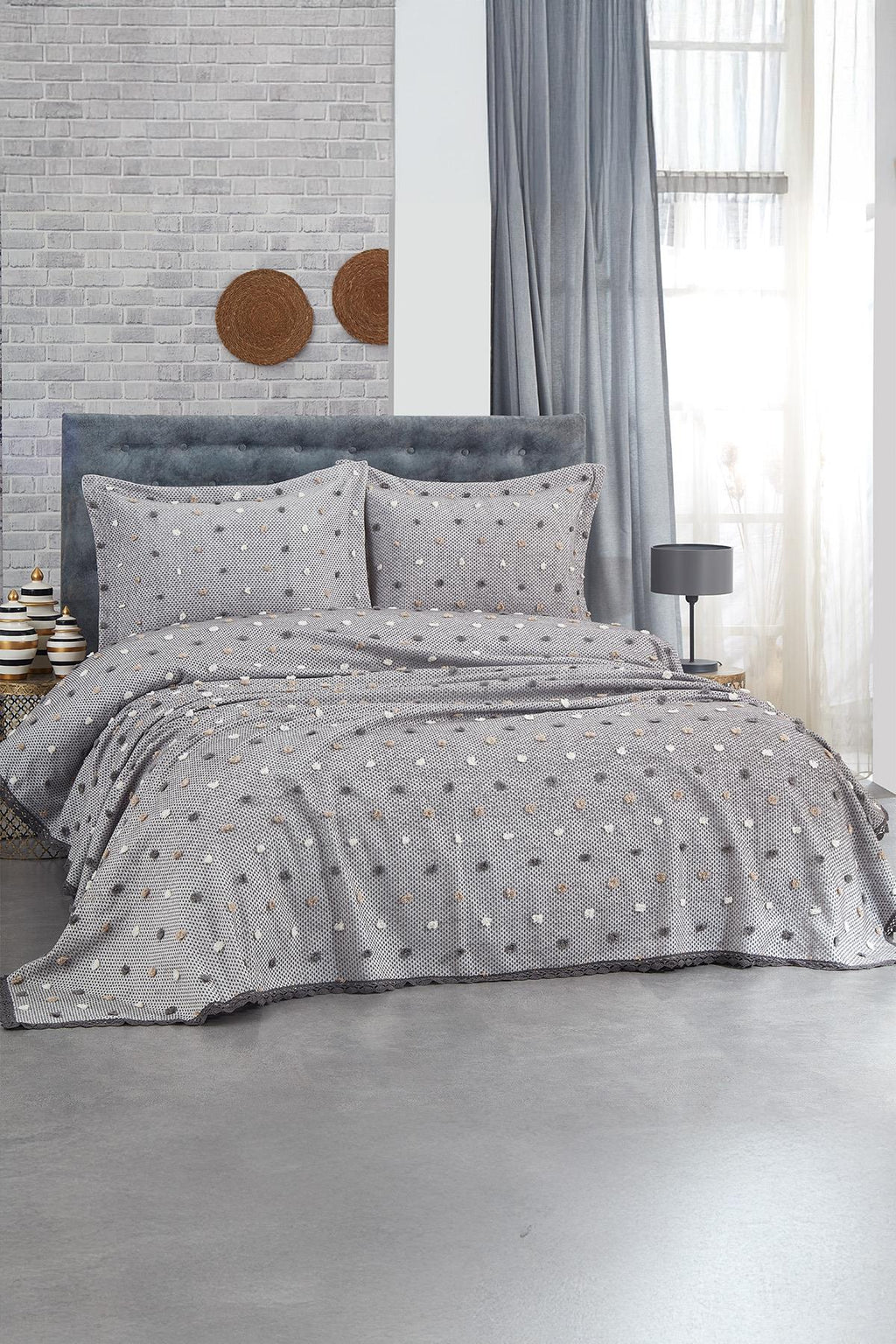 Venüs Ponponlu Pamuklu Çift Kişilik Yatak Örtüsü