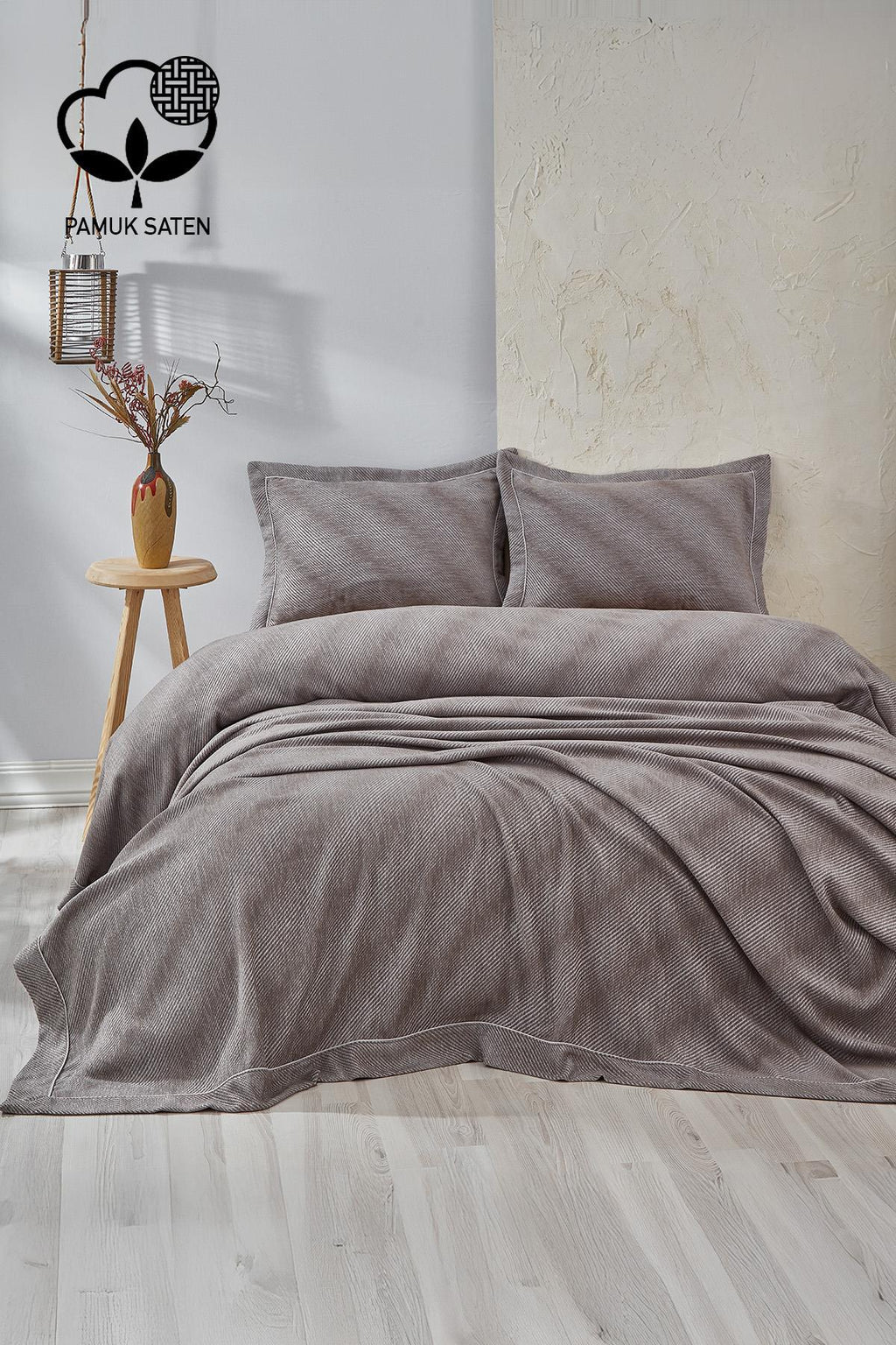 Volga Çizgili Pamuklu Çift Kişilik Yatak Örtüsü - Nazik Home - Yuvama Değer!