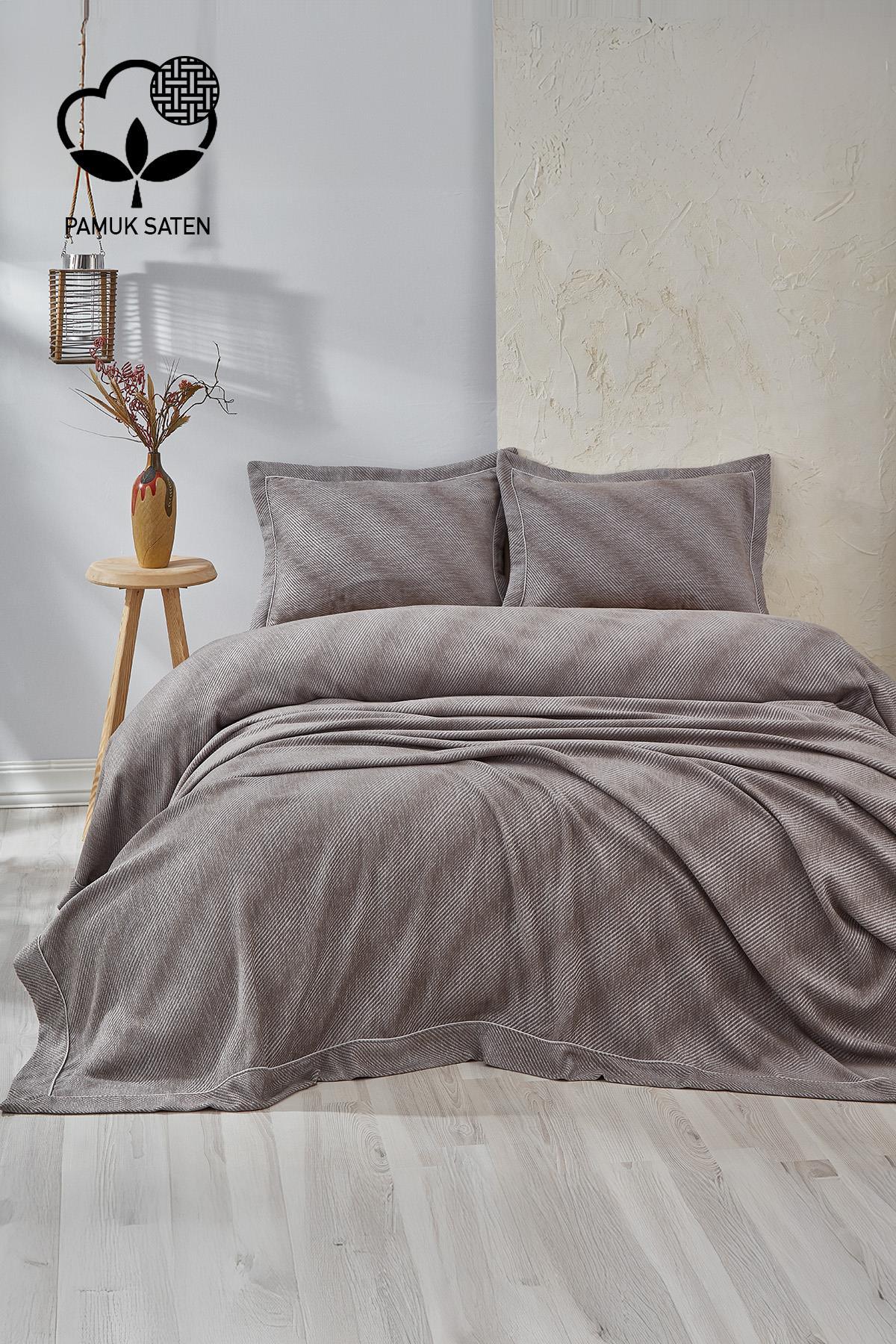 Volga Çizgili Pamuklu Çift Kişilik Yatak Örtüsü - Nazik Home - Yuvama Değer!