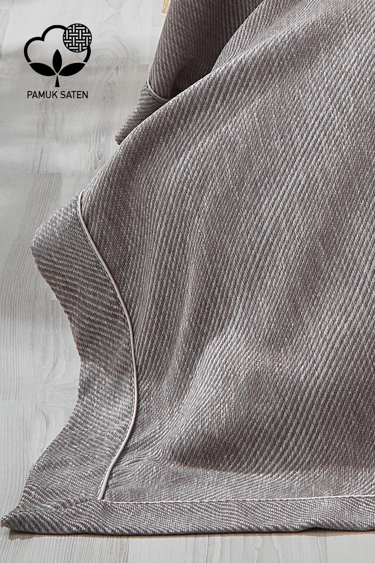 Volga Çizgili Pamuklu Çift Kişilik Yatak Örtüsü - Nazik Home - Yuvama Değer!