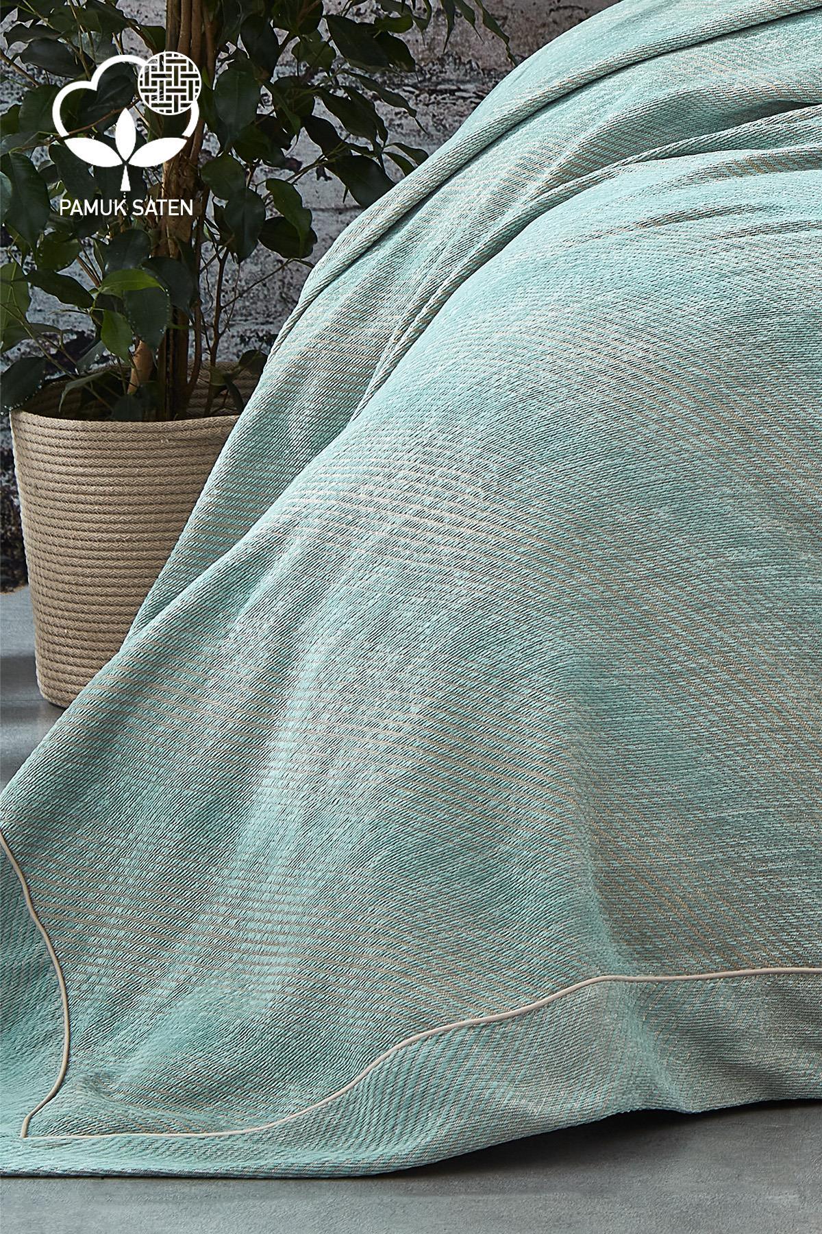 Volga Çizgili Pamuklu Çift Kişilik Yatak Örtüsü - Nazik Home - Yuvama Değer!