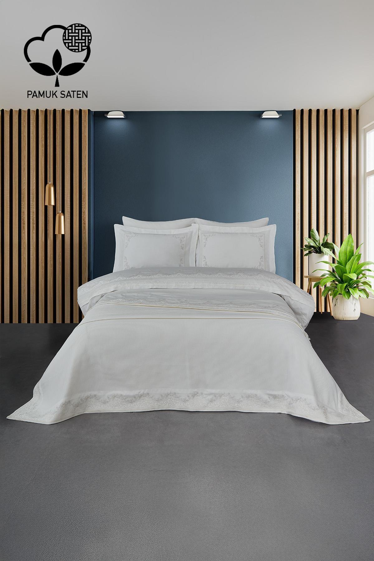 Yakut İşlemeli Çift Kişilik 7 Parça Nevresim + Pike Set - Nazik Home - Yuvama Değer!