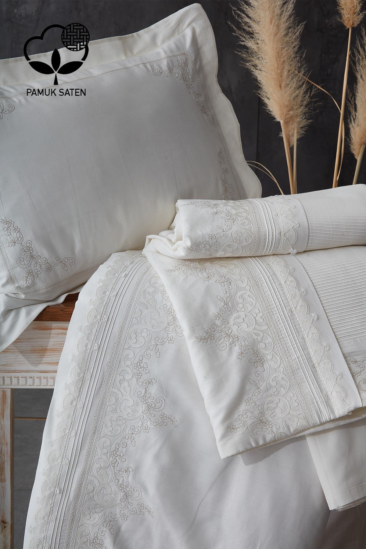 Yakut İşlemeli Çift Kişilik 7 Parça Nevresim + Pike Set - Nazik Home - Yuvama Değer!