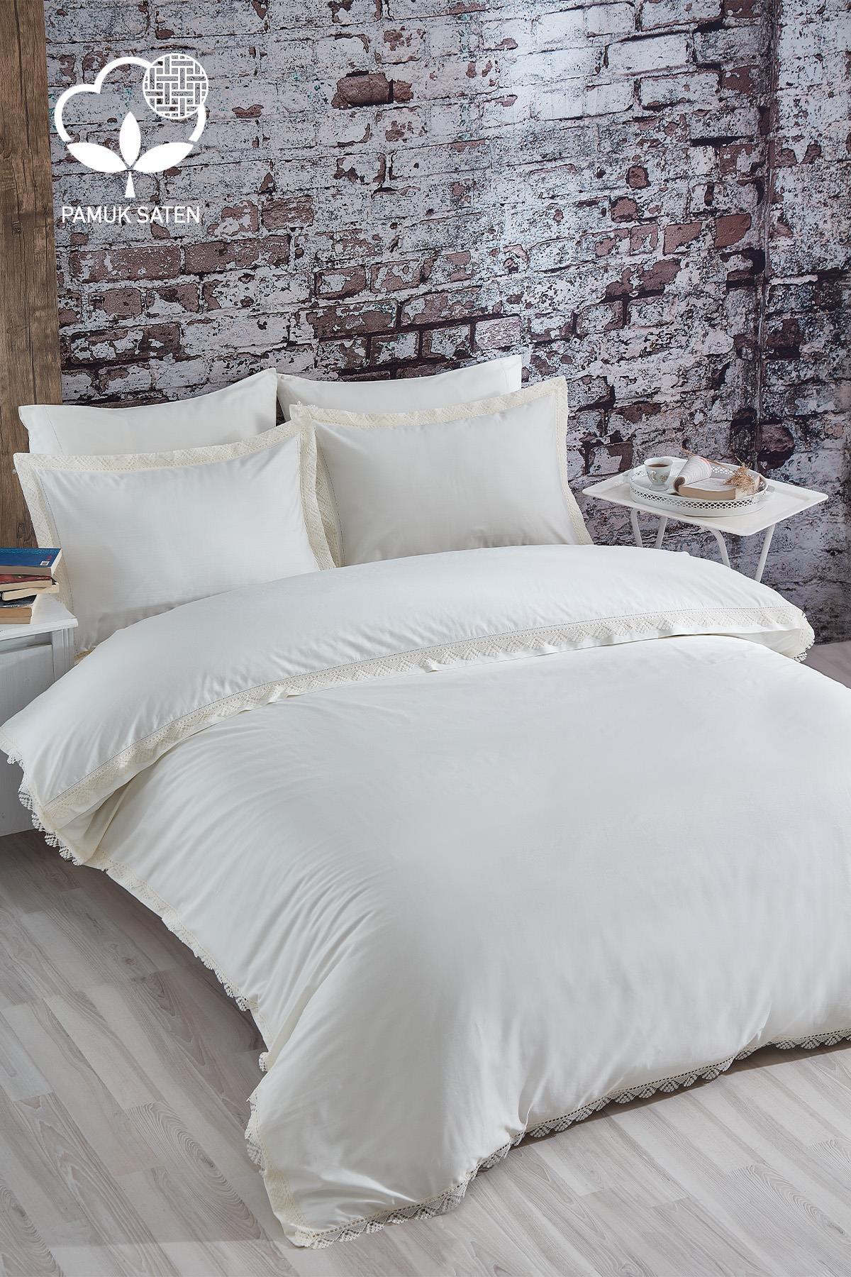 Zarif 300 TC Dantelli Pamuk Saten Çift Kişilik 6 Parça Nevresim Takımı - Nazik Home - Yuvama Değer!