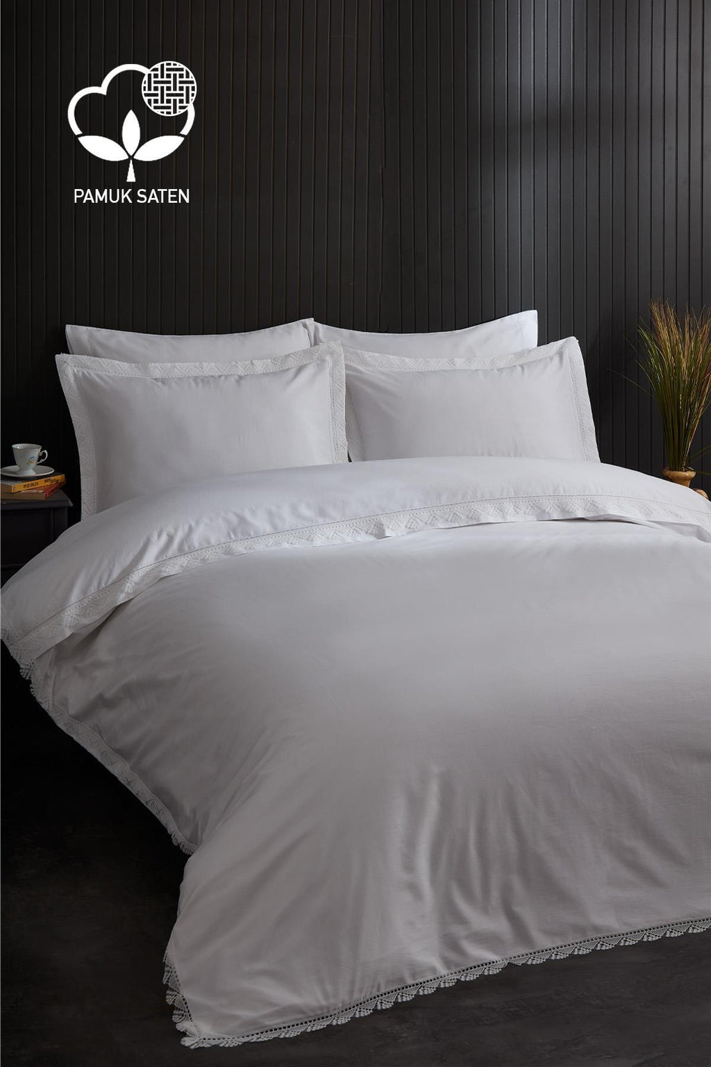 Zarif 300 TC Dantelli Pamuk Saten Çift Kişilik 6 Parça Nevresim Takımı - Nazik Home - Yuvama Değer!