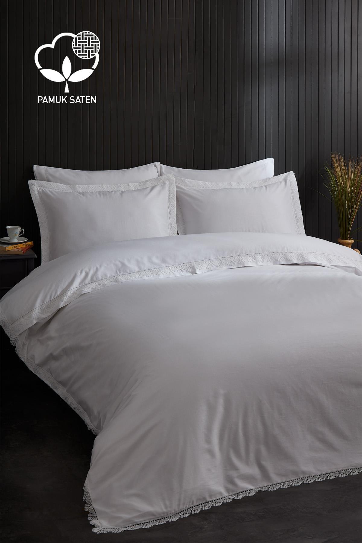 Zarif 300 TC Dantelli Pamuk Saten Çift Kişilik 6 Parça Nevresim Takımı - Nazik Home - Yuvama Değer!