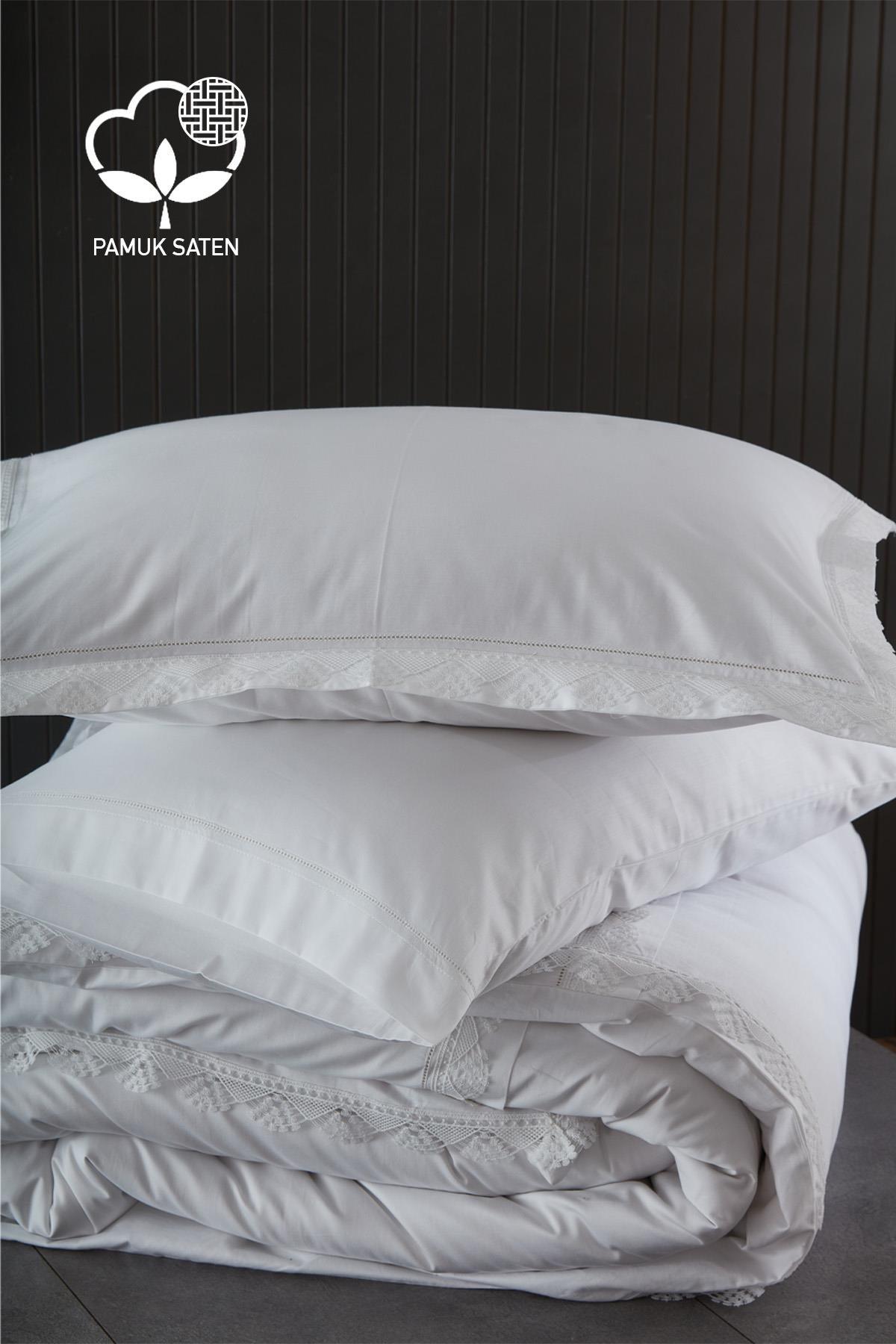 Zarif 300 TC Dantelli Pamuk Saten Süper King Size 6 Parça Nevresim Takımı - Nazik Home - Yuvama Değer!