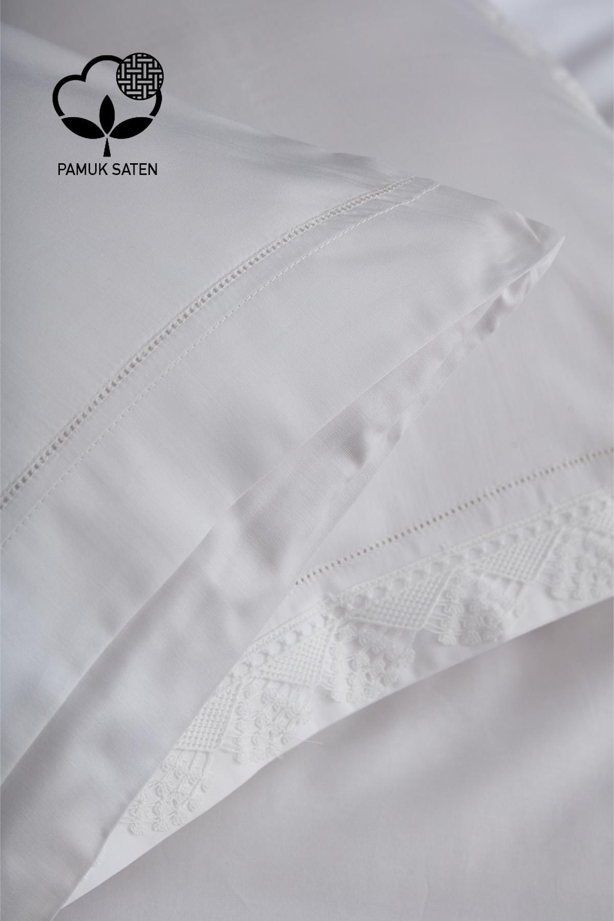 Zarif 300 TC Dantelli Pamuk Saten Süper King Size 6 Parça Nevresim Takımı - Nazik Home - Yuvama Değer!