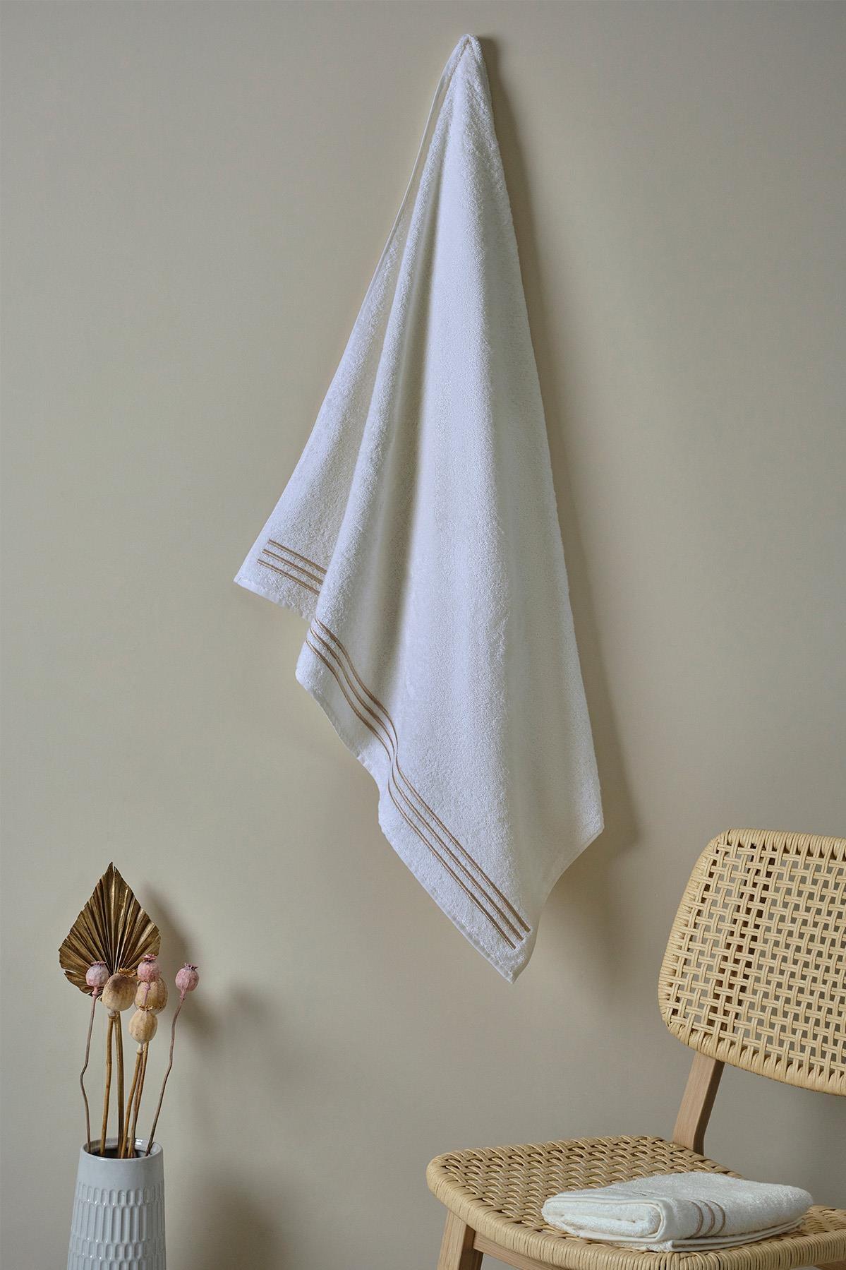 Zen Çizgi Nakışlı Yüz Havlusu (50 x 90 cm) - Nazik Home - Yuvama Değer!